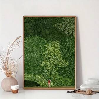 Transform Your Space With Serenity: Frameless Green Forest Landscape Canvas - Modern Art Deco, Vivid Indoor Decor