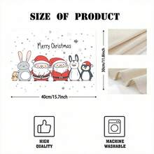 1set/4pcs/6pcs Christmas Cartoon Old Man And Penguin Pattern Placemats, Machine-Washable Rectangular Polyester Placemats, Table Protectors, Heat-Insulating Placemats, Restaurant Table Decorations, Party Supplies, Christmas Decorations, Can Be Given As Gifts