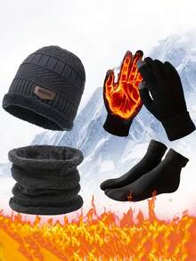 Set da 4 pezzi per l'inverno - Gilet trapuntato e berretto, guanti spessi, calze antiscivolo e scaldacollo - Protezione leggera per il freddo per avventure all'aperto, sport, Ognissanti, Medio Autunno e gaming, design elastico unisex, berretto invernale da uomo, attrezzatura resistente al freddo, materiale confortevole e elastico, tessuto durevole, adatto per appassionati di sport e partecipanti a festival