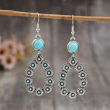 1 par de pendientes colgantes de flor tallada en forma de lágrima estilo bohemio vintage para mujeres