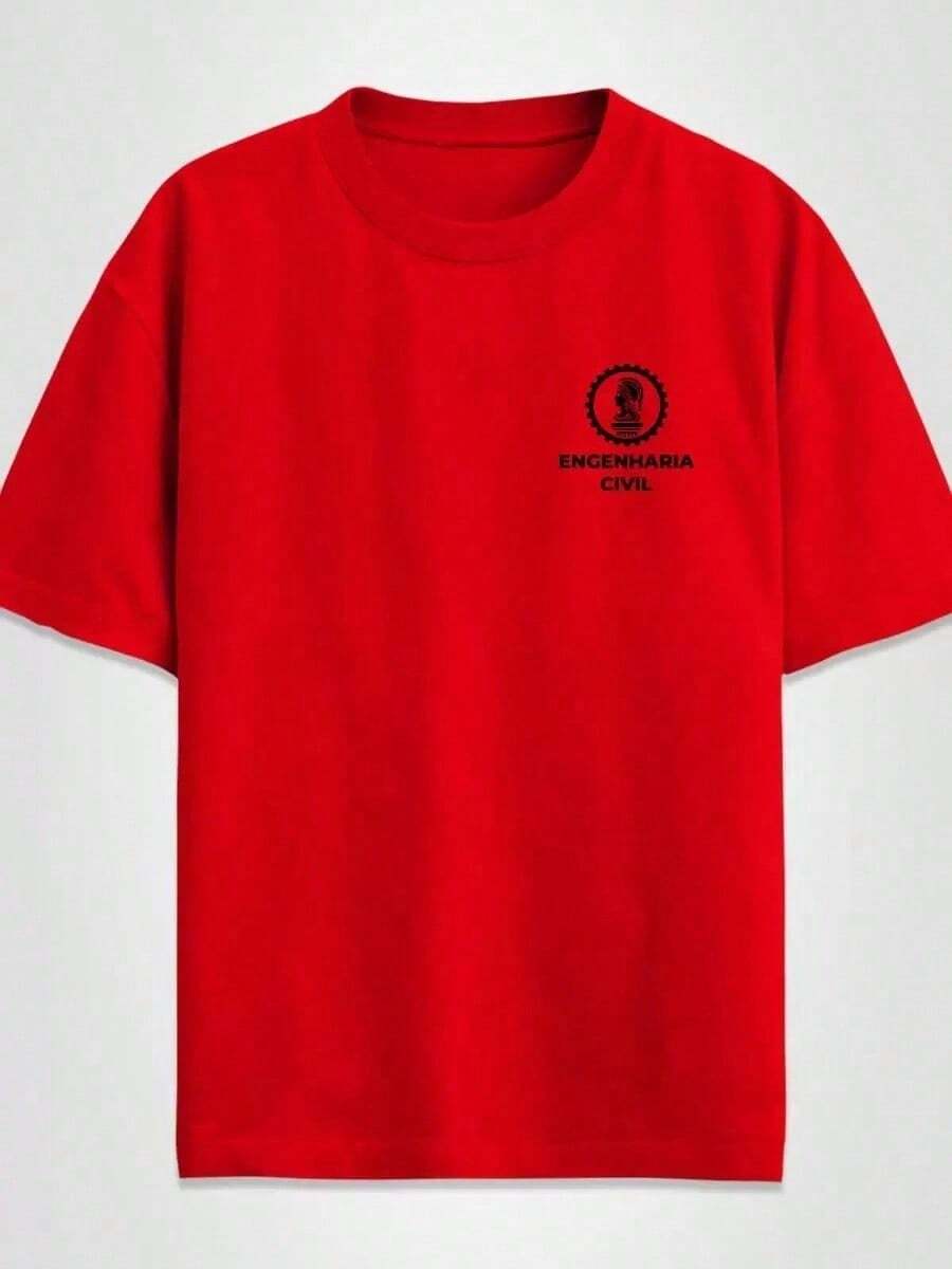 Camisa Camiseta Básica Unissex 100% Algodão Faculdade Estampada Engenharia Civil - Vermelho - Visão 1