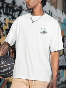 Smiling Blob Graphic Tee , Men's Double-Sided Printed Fashionable Casual Crew Neck 220gsm Pure Cotton T-Shirt(1 PC) - White - View 2