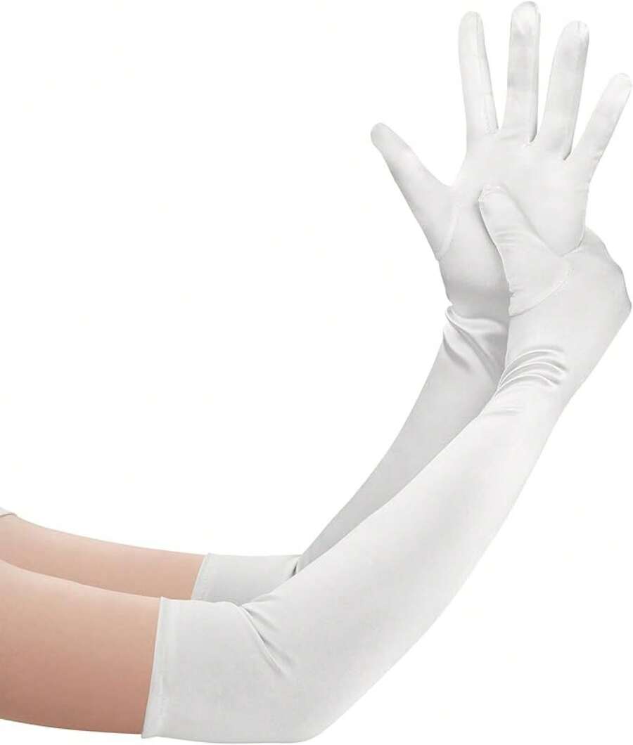 22 Inch Long Satin Gloves For Women, Stretchy 1920s Vintage Opera Gloves, Elegant Tea Party & Bridal - 珍珠白 - 查看 1
