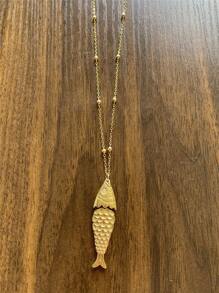 Stainless Steel Gold Fish Pendant Necklace, Titanium Steel Ocean Holiday Series Jewelry Necklace