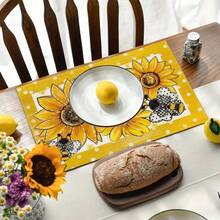 4 pièces Sets de table en lin imprimé tournesol - Sets de table rectangulaires en lin tressé pour la salle à manger, la cuisine, la table de café, la décoration de la table de salle à manger