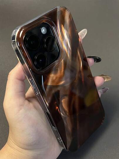 Luxury Laser Gradual Change Brown Marble Pattern Autumn And Winter Phone Case Compatible With IPhone 17 ProMax 17 Pro 17 16 15 14 13 Retro Shockproof Soft Case