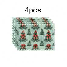 1pc/4pcs/6pcs/100pcs Christmas Tree With Red Bow Pattern Placemats, Machine-Washed Rectangular Polyester Placemats, Table Protectors, Heat-Insulating Placemats, Restaurant Table Decorations, Party Supplies, Christmas Decorations, Can Be Given As Gift - Multicolor - View 12