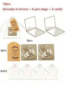 12 件优雅玫瑰化妆镜套装，包括 4 件双面折叠镜、便携式化妆镜、4 张感谢卡和 4 个欧根纱袋，伴娘礼品套装，适用于婚礼、生日、节日、圣诞节派对夏季礼物海滩返校学校用品房间装饰 - 彩色 - 查看 14