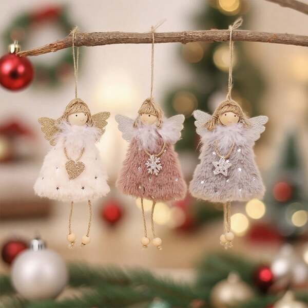 1pc/3pcs Christmas Decorative Hanging Ornaments, Holiday Hanging Decor, Christmas Atmosphere Hanging Decor, Christmas Decorations, Creative Doll Hanging Ornaments, Angel Girl Hanging Decor, Christmas Tree Hanging Ornaments, Christmas Decorative Items, Plush Angel Girl Hanging Ornaments With Wings, Christmas Tree Decorations, Suitable For Scene Arrangement, Holiday Decoration, Room Decoration, Home Decor, Office Decor, Theme Party Decoration, Great Gift, Christmas Decorations Winter