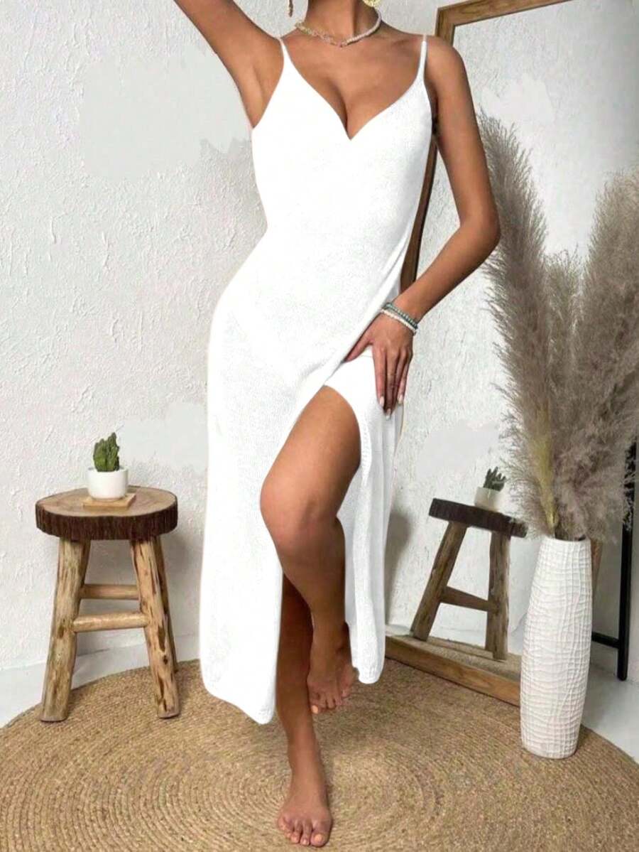 Beach Cover-Up, Pool, Knit Cover-Up Dress, Summer Vacation - Vitt - Visa 1