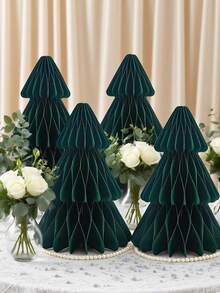 4/6pcs Decorative Folding Paper Christmas Trees, 5inch/6inch/7inch Honeycomb Paper Tabletop Ornaments For Christmas Party, Birthday Party, New Year And Other Occasions