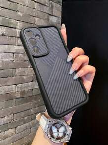 Compatible With Android Smartphones, And Compatible With Samsung S25Ultra S24Ultra S23Ultra S22Ultra/Redmi14 Redmi Note 14/OPPO/Realme/Infinix Series, 1pc Premium Luxury Fashion Anti-Fingerprint Anti-Shock Anti-Drop Phone Case, Carbon Fiber Pattern, Minimalist Design Soft Silicone Protective Cover - Black - View 4
