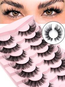 7 Paar natürliche Katzenauge Wimpern, europäischer und amerikanischer gemischter Stil, weiche schwarze Wimpernwurzeln, verlängerte Spitzen, natürlich dick und gekräuselt, leicht und bequem, geeignet für tägliches Make-up und wichtige Anlässe, geeignet für tägliches Make-up und Partyausgänge.