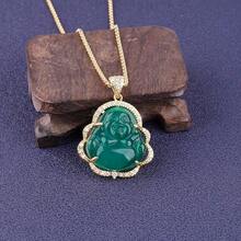 ASGIFT Laughing Buddha Necklace Cubic Zirconia Green Jade Buddha Pendant With 18K Gold Plated Chain Lucky Buddha Necklace Jewelry Gift-541765 - Buddha01-金色+翠綠色 - 查看 3