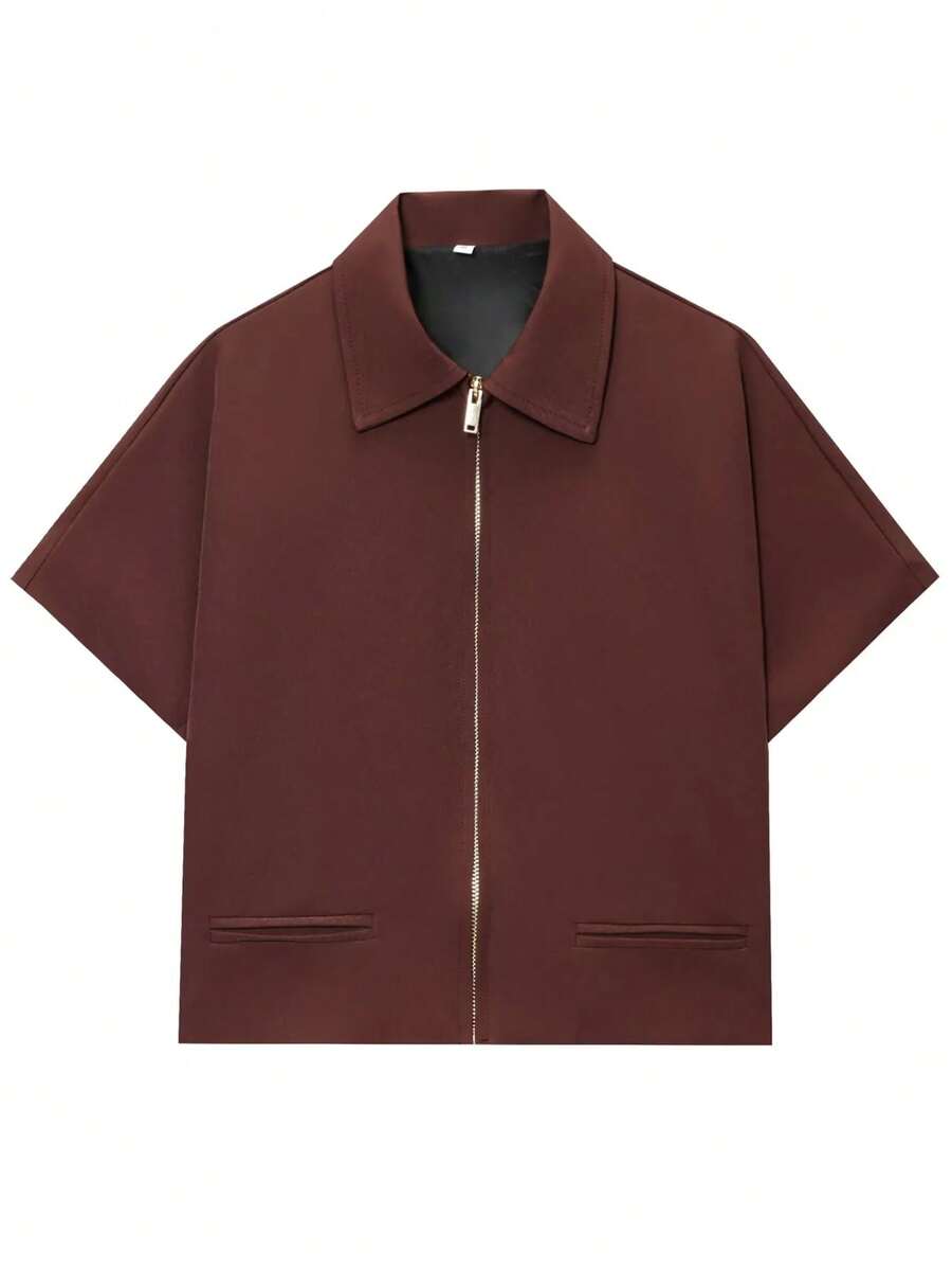 Women's Jackets Short Coats Cropped Short -Sleeved Jacket Outerwears Spring Summer Autumn Black White Brown Zip Up Jacket Women Top