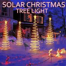 [Livrare rapidă] Lumini spiralate LED solare de Crăciun, lumini spiralate pliabile pentru brad de Crăciun, cu lumini pentru decorațiuni de nuntă pe terasă sau gazon, colorate/alb cald - Multicolor - Vizualizare 7