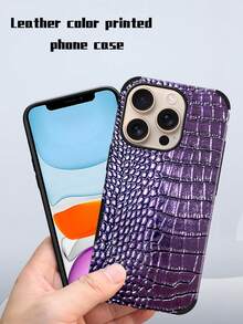 1 Peça Capa Protetora de Telefone com Textura de Couro de Crocodilo Preto, à Prova de Choque, com Design Giratório de Som, Compatível com iPhone - Roxo - Visão 2