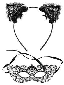 D EXCEED 2/3/4/5 pièces Ensemble de serre-tête à oreilles de chat en dentelle, masque pour les yeux et collier à clochette pour femmes - pour le cosplay d'anime, les fêtes d'Halloween - Multicolore - Voir 23