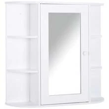 HOMCOM Wall Mounted Bathroom Cabinet With Mirror Single Door Storage Organizer 2-Tier Inner Shelves White - White - View 1