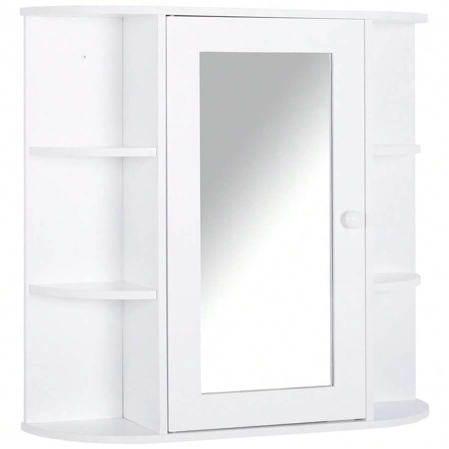 HOMCOM Wall Mounted Bathroom Cabinet With Mirror Single Door Storage Organizer 2-Tier Inner Shelves White - White - View 1