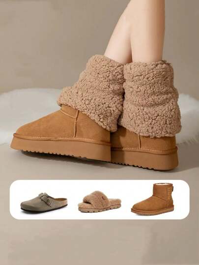 1 par de polainas de lã de poliéster de cor sólida, polainas térmicas grossas para outono/inverno, adequadas para botas de neve