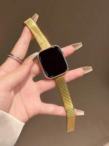 1pc Compatible With Apple Watch Band 38mm 40mm 41mm 42mm 44mm 45mm 49mm 46mm Women Replacement Stainless Steel Wristband Strap, Shiny, Suitable For S9 S10 S11 Band, Metal Watch Strap For Female, Suitable For SE9/8/7/6/5/4/3/2/1 - Gold - View 1