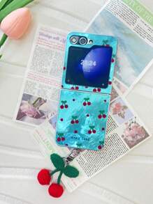 Cute Full Screen Cherry Glacial Pattern Phone Case With Cherry Pendant Compatible With Motorola Razr50 Razr 50 Ultra 50ultra Shockproof Back Cover Waterproof Anti-Fall Scratch Resistant - Blue - View 11