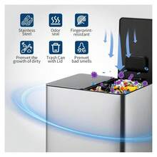 Double Trash Can, 2 X 4 Gallon (2 X 15L), Rectangular Kitchen Office Waste Bin With 2 Compartments, Removable Inner Bins, Soft-Close Lid, Silver - Bạc - Xem 6