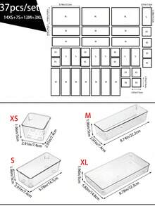 7件套托盘套装，梳妆台抽屉透明收纳盒套装，4种尺寸托盘，多用途，用于化妆品、钢笔、小工具，非常适合浴室、梳妆台、办公室抽屉。适用于假日海滩、浴室收藏、卧室收藏，容量大 - 無色 - 查看 18
