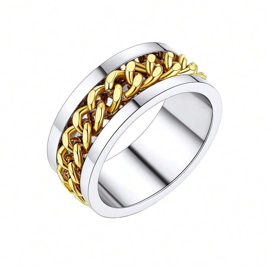 Mens Fidget Rings Anxiety Spinner Rings For Men Classic Chain Rings For Women Adults Titanium Steel Ring - Bạc Vàng 6mm - Xem 1