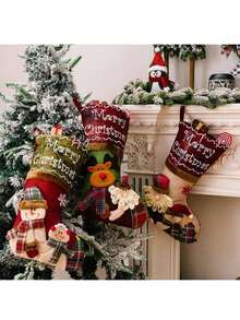 1 pièce - Décoration de fête de Noël Père Noël Bonhomme de neige Renne Petites chaussettes vintage Ornements à suspendre pour sapin de Noël Bas de Noël Sacs cadeaux Sacs à bonbons Fournitures pour célébration des fêtes, Décorations de Noël Décoration de chambre hivernale