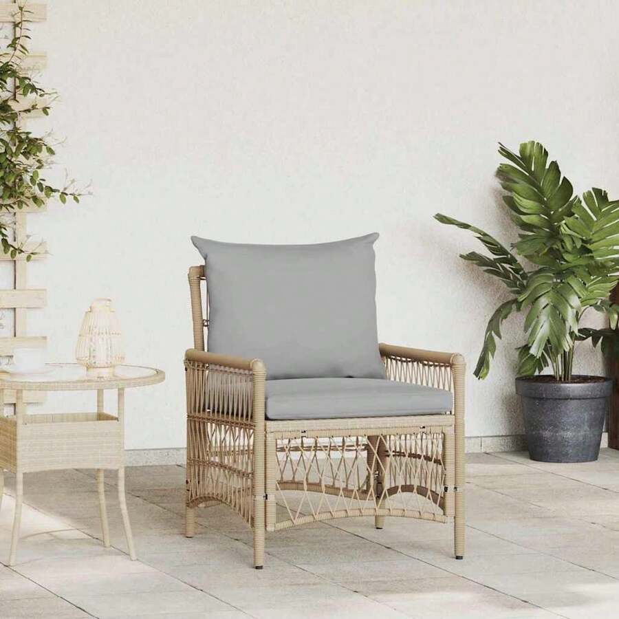 vidaXL Gartenstuhl mit Kissen Beige 60x70x78 cm Poly Rattan