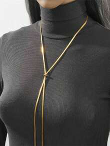 1pc Stainless Steel Minimalist Extendable Necklace, Long Snake Chain Necklace For Women, Elegant Sweater Chain For Autumn/Winter - Gold - View 3