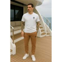 White T-Shirt + Jogger Pants Kit Opposite Modas Elegant Versatile High Quality - Rust Brown - View 1