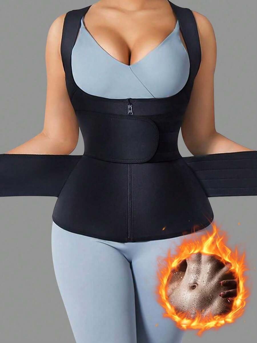 1pc Solid Color Polyester Fiber Running Waist Shaper, Waist Trimmer, Waist Shaper For Women Belly Fat, Waist Trimmer For Women, Corset Waist Trainer, Waist Trainer For Women Long Torso, For Women Waist Trainer, Waist Trainer For Women Under Clothes, Stomach Compression For Women, All Season - Black - View 1