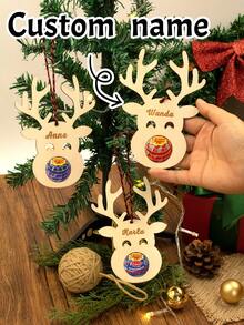 Custom Christmas Decorations With Name, Personalized Christmas Tree Decorations, Customized Christmas Ornaments, Customizable Christmas Gifts, Wooden Reindeer Pendant, Diy Ornaments, Christmas, Wooden, Party Decorations, Living Room Decor, Indoor, Outdoor, Garden, Room Decor, Boys, Girls, Mom, Kids