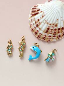 1pc Cute Cartoon Stainless Steel Crab, Seashell, Seahorse, Dolphin, Elephant Pendant, DIY Necklace, Earring, Bracelet, Keychain Jewelry Accessory, Suitable For Party, Halloween Decoration