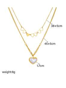 1件时尚小众设计不锈钢多层混合链珠光心形吊坠项链，百搭日常佩戴 - 項鍊 - 查看 6