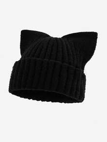 1pc Adult Solid Color Simple Fashion Versatile Cute Cat Ear Knit Beanie Hat, Soft Comfortable Warm Winter Cap, Suitable For Men And Women In Autumn/Winter For Daily Commute, Casual Outing, Outdoor Activities, Great As A Gift - Multicolor - View 15