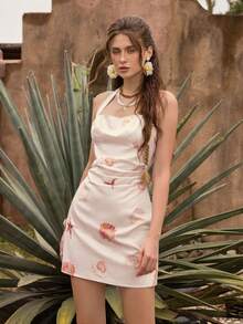 Faeriesty BohoBloom Women's Off-Shoulder Ruffle Dress, Adjustable Tie-Back: Perfect For Casual Outings, Relaxed Street Strolls, Weekend Social Gatherings, And Fashionable Urban Adventures. - Pink - View 8