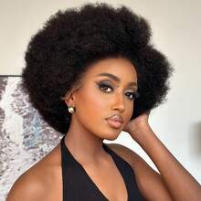 Afro Puff Curly Wave Human Hair Wig For Women 13x4 HD Lace Front Human Hair Wig Afro Short Remy Brazilian Human Hair Wig Natural Black Colored Wig Holiday Wear Party Wear Music Festival Mother's Day Carnival Valentine's Day Halloween All Saints' Day Christmas Day Cosplay Spring Summer Autumn Winter Local Warehouse Wear And GO New Product Discounts Wigs For Black Women - Natural Black - View 2