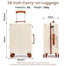 20'' Suitcase 54x38x22cm Super Lightweight PC Hard Shell Small Suitcase With TSA Lock & 4 Spinner Wheels - Beige - View 3