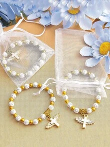 Bộ quà tặng vòng tay chuỗi hạt Mân Côi hình thánh giá và cánh thiên thần 72 chiếc/24 bộ - Bao gồm vòng tay, túi quà và thẻ cảm ơn, mặt dây chuyền hình thánh giá có cánh thiên thần, vòng tay hạt acrylic dành cho nam và nữ, quà tặng cho lễ rửa tội, lễ rước lễ, đám cưới, tiệc tùng, lễ Ramadan (36/72 chiếc) - Nhiều màu - Xem 3
