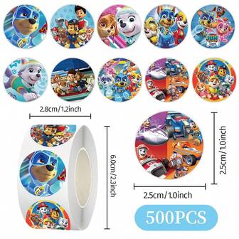  500PCS/ROLL Cute PAW Patrol Stickers Anime Seal Label Decoration Cute Gift DIY Party Candy Stickers Notebook Sticker Reward Gift Toys