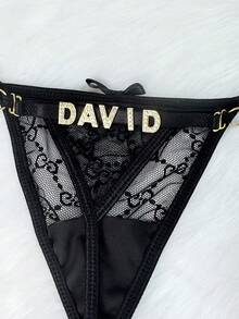 Custom Thong G-Strings With Gold Charms Name Personalized Charm Thong With Any Name Custom Thong Bikini Couple Gift