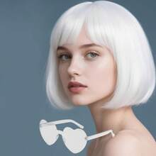 2pcs/Set Bright Color Short Bob Wig With Heart-Shaped Glasses, Cute Cosplay Party Accessories, Fashion Basic Wig For Daily Wear, Halloween