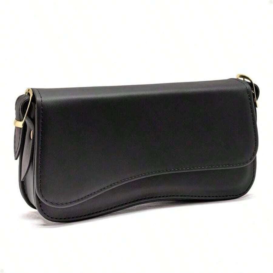 Women's Baguette Bag With Irregular Shoulder Strap - Fashionable, Stylish, High-Quality - Various Colors: Coffee, Caramel, Black, White - 黑色 - 查看 1