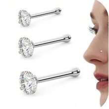 18K金鼻环 - 20克316L不锈钢男女通用鼻环，标准款或加长款，黄金、白金、玫瑰金可选，镶嵌锆石或球形鼻钉