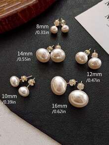 5pcs/Set Minimalist French Style White Flat Round Bun Faux Pearl Stud Earrings, Elegant Vintage High-End Earrings Suitable For Women's Daily And Holiday Wear - Set a - View 6