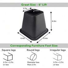 4X 6" Heavy Duty Bed Chair Risers Feet Leg Lift Furniture Extra Raisers Stand UK - Black - View 2